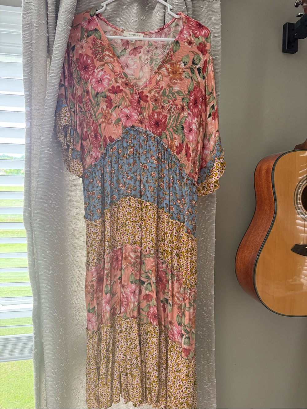 Umgee patchwork Mixed Floral Tiered Maxi Dress